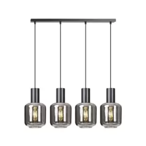 Image of Ingvar Black Bar Pendant Ceiling Light with Graphite Glass Shades, 4x E14