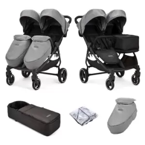 Image of Ickle Bubba Venus Prime Double Pushchair Stroller with Cocoon and Raincover - Grey