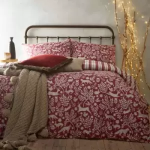 Image of Furn. Skandi Woodland Single Duvet Cover Set Cotton Wildberry