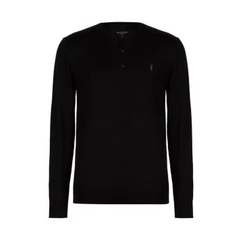 Image of AllSaints Mode Merino Long Sleeve Henley - Black