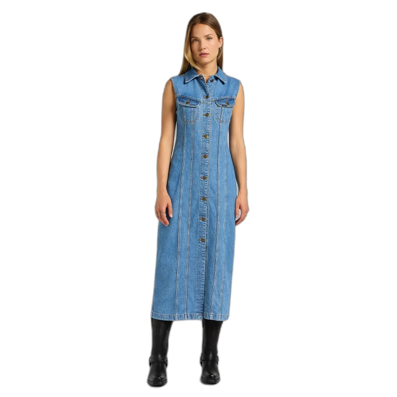 Image of Lee Womens long slim jean dress Lee Bleu Female S