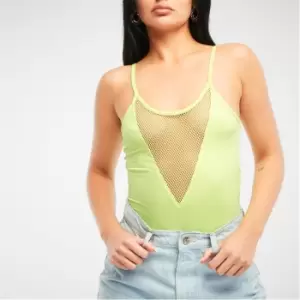 Image of Missguided Fishnet Panel Cami Bodysuit - Green