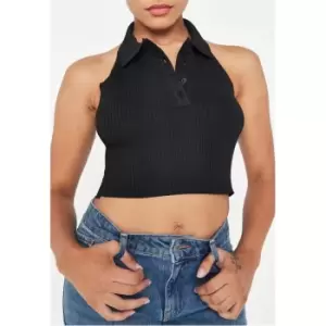 Image of Missguided Halterneck Rib Knit Crop Top - Black