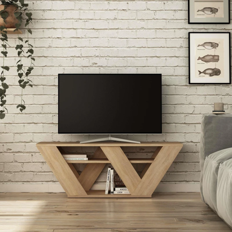 Image of Decortie Pipralla Multimedia Centre TV Unit with Shelves 110cm in Natural Size: 1 Pack Natural Unisex 1 Pack