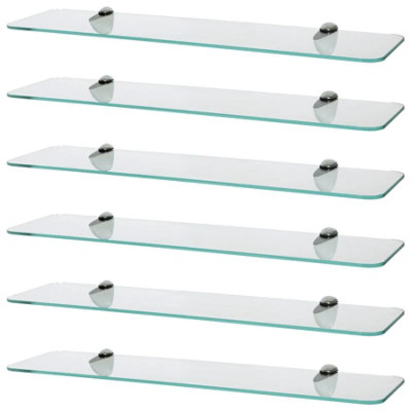 Image of Harbour Housewares 6X Rounded Floating Glass Shelves - 60Cm - Silver Brackets - Bathroom Shower Storage Vanity Display Unit Shelf