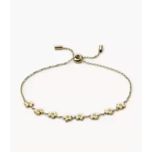 Image of Fossil Womens Georgia Vintage Flower Gold-Tone Stainless Steel Station Bracelet - Gold