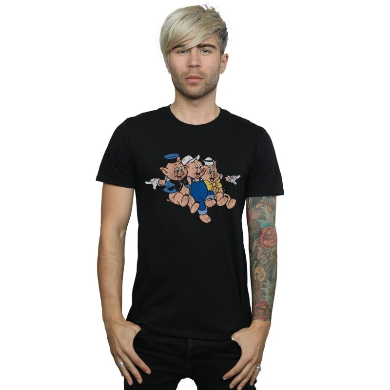 Image of Disney Men Three Little Pigs Jump T-Shirt in Black Size: Small Black S Male 5059308924841