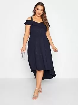 Image of Yours High Low Bardot Dress - Navy, Size 20, Women