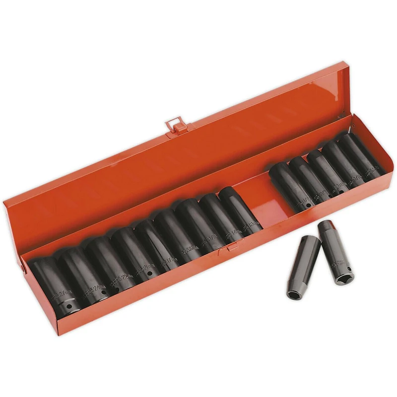 Image of Loops 16 Piece PREMIUM Impact Socket Set - 1/2" Sq Drive - Deep Sockets - High Torque Multi