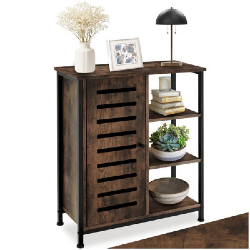 Image of Tectake Sideboard - Industrial Wood Dark, Rustic Door Hinge Left