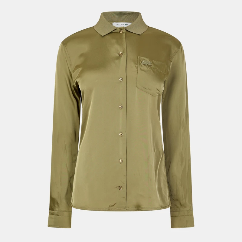 Image of Lacoste Womens Long Sleeve Oxford Shirt Khaki female 10 (38)