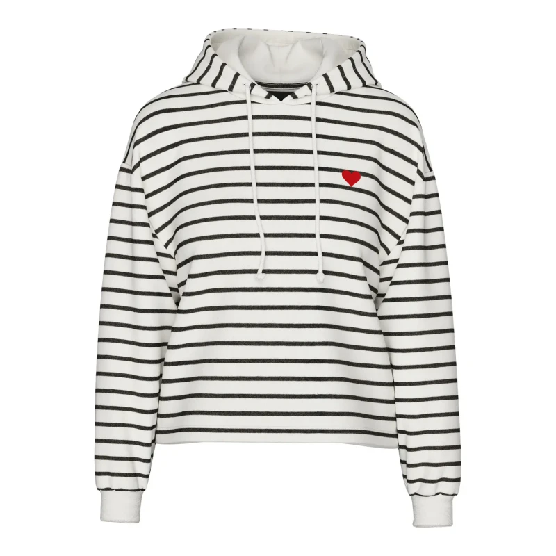 Image of Pieces Womens hooded sweatshirt Pieces Chilli Stripes Blanc Female M 17157466-4738125