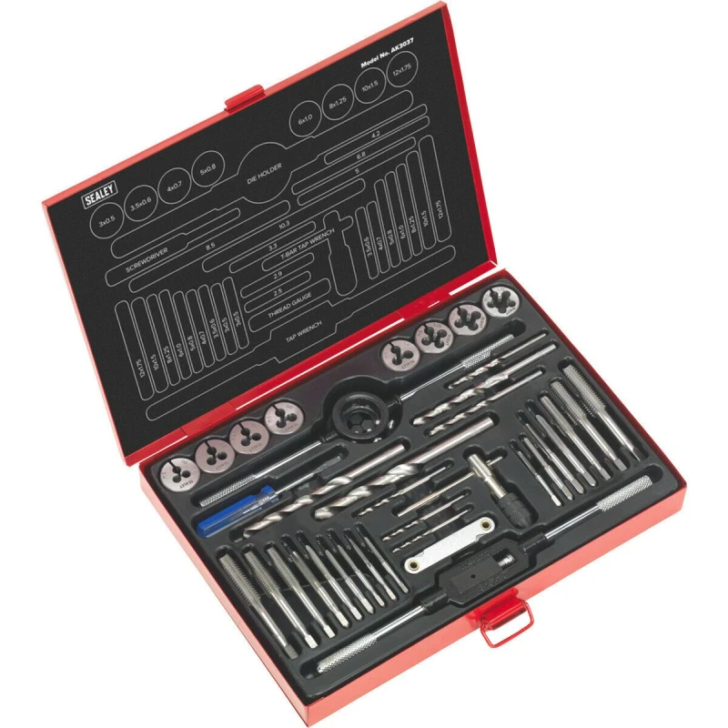 Image of Loops 37pc Metric Tap & Split Die Set - M3 to M12 - Manual Bar & Socket Threading Tool Multi