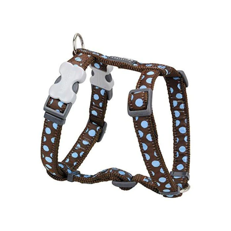 Image of Sublime Market Connect Adjustable dog harness - Red Dingo - Blue/brown polka dots - 45-69cm - 20 mm - Buckle - Stainless steel