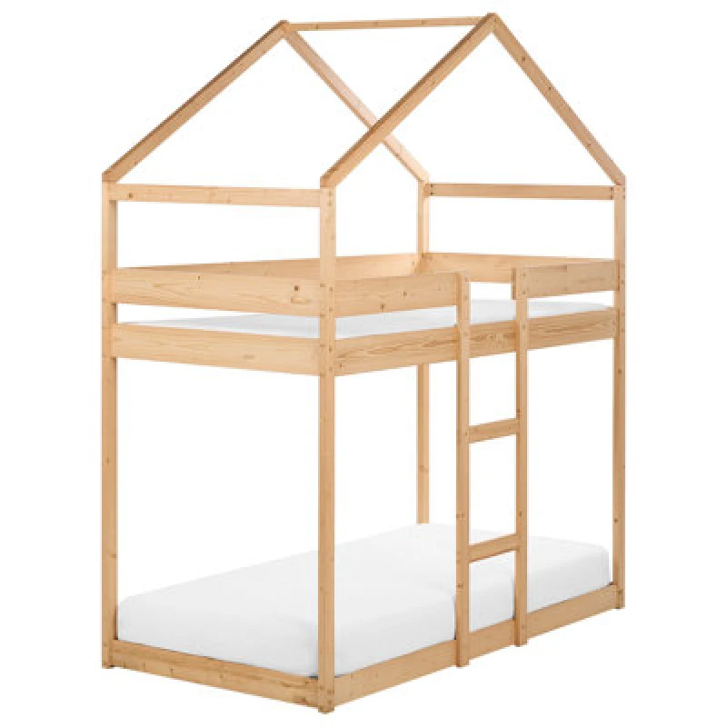 Image of Beliani Bunk Bed House Pine Wood Labatut 90 X 200 Cm (Eu Single) Light Brown