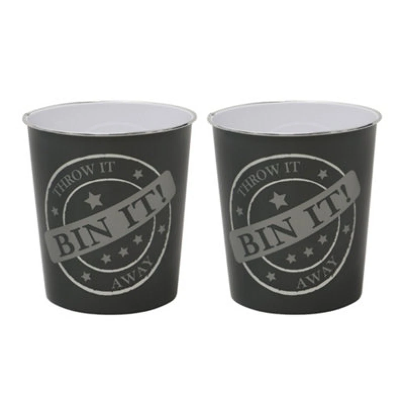 Image of JVL Small Bin It Waste Paper Bin, Dark Grey, Set of 2 16-212-2