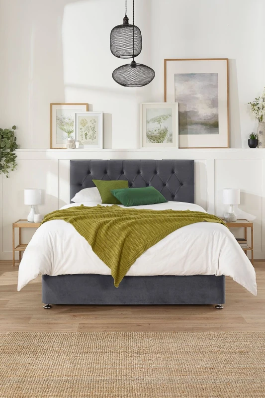 Image of Aspire Aspire Olivier Divan, Plush Fabric, Strutted Headboard, 2 Drawers Grey