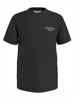 Image of Calvin Klein Jeans Boys Stack Logo V-Neck T-Shirt - Black