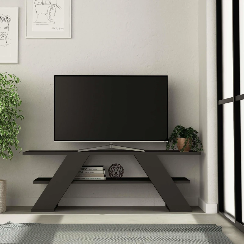 Image of DECORTIE Decortie - Farfalla Modern tv Stand Multimedia Centre tv Unit With Shelves 120cm - Anthracite Grey - Anthracite Grey M.TV.14130.3