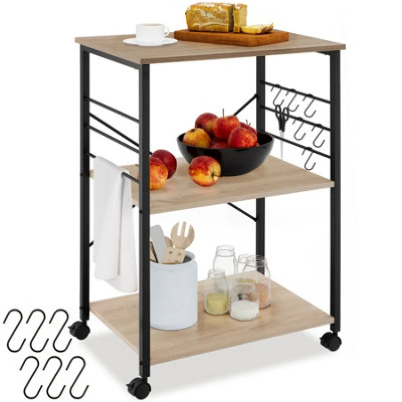 Image of Tectake Drinks Trolley Rugby - 3 Shelves, 4 Castors With Parking Brake - Industrial Wood Light, Oak Sonoma