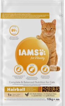 Image of IAMS for Vitality Adult Hairball Reduction Dry Cat Food 10kg
