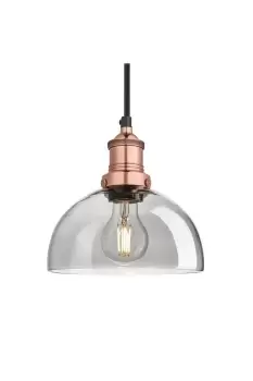 Image of Brooklyn Tinted Glass Dome Pendant, 8 Inch, Smoke Grey, Copper Holder