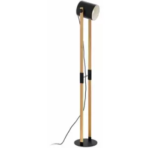 Image of Loops - Standing Floor Lamp Light Black & Creme Shade / Wood Base 1 x 28W E27 Bulb