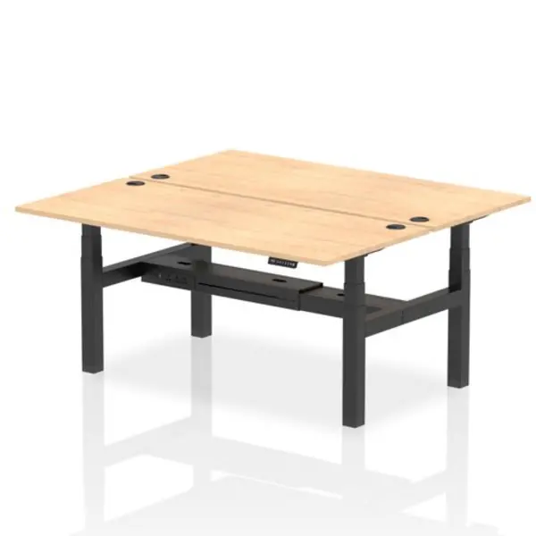 Image of Air Air Back-to-Back 1800 x 800mm Height Adjustable 2 Person Bench Desk Maple Top with Cable Ports Black Frame HASCP2P18800MPEB