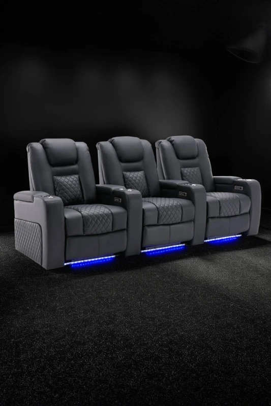 Image of More4Homes Broadway 3 Seater Cinema Electric Recliner Chair USB Charging LED Base Black