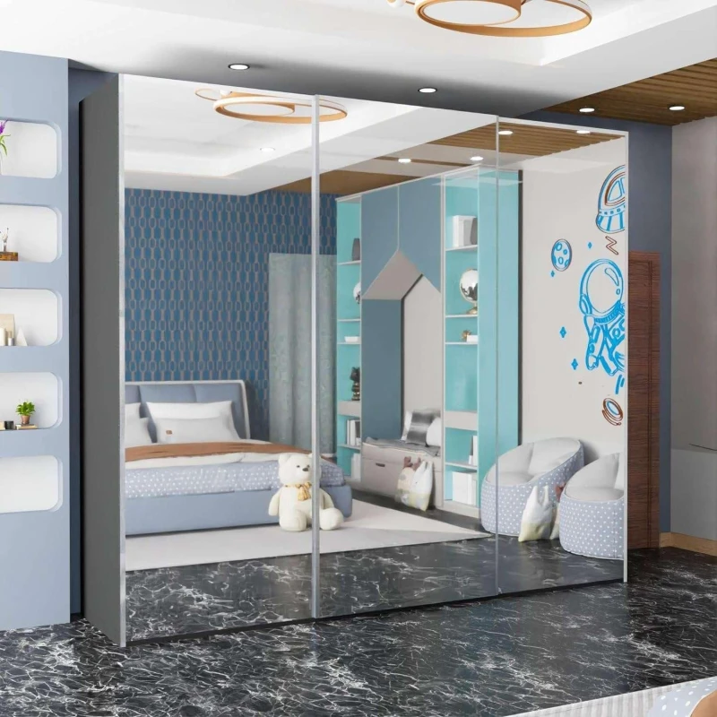 Image of Sliding Wardrobes 4U Full Mirror Double/Triple Mirror Wardrobe 250cm X 217cm Grey