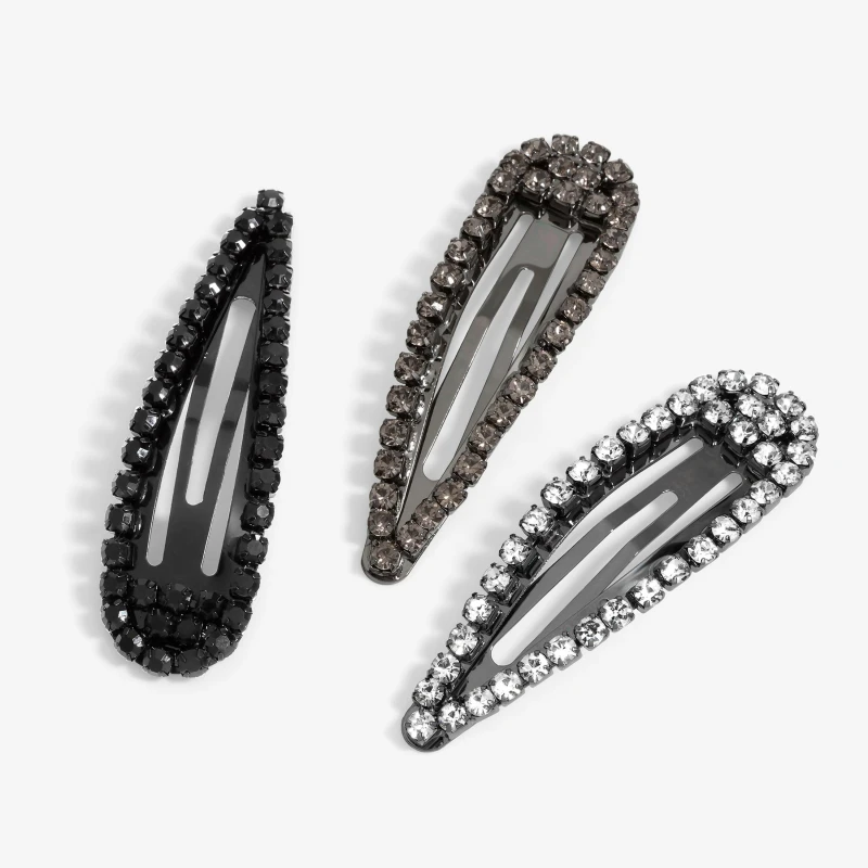 Image of Mood Mood Tri Tone Crystal Diamante Hair Clips - Pack Of 3 Silver female