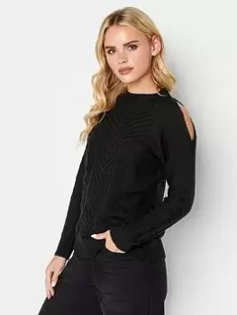 Image of PixieGirl Petite Black Cold Shoulder Jumper, Black, Size 12-14, Women
