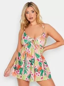 Image of Yours Bali Floral Metal Trim Swimdress, Orange, Size 16, Women