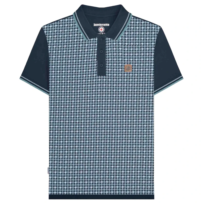 Image of Lambretta Lambretta Men SS25 Houndstooth Big & Tall Polo Shirt in Navy Size: 3X-Large Navy XXXL Male 5063703755887