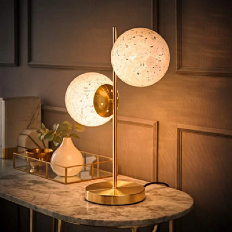 Image of ValueLights ValueLights Jas Gold Table Lamp with White Confetti Glass Globe Shades with Bulbs White One Size Unisex 5059406069215