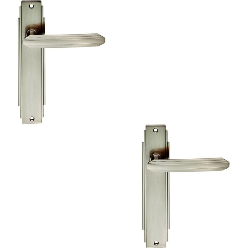Image of Loops 2x PAIR Line Detailed Handle on Latch Backplate 205 x 45mm Satin Nickel Metallics