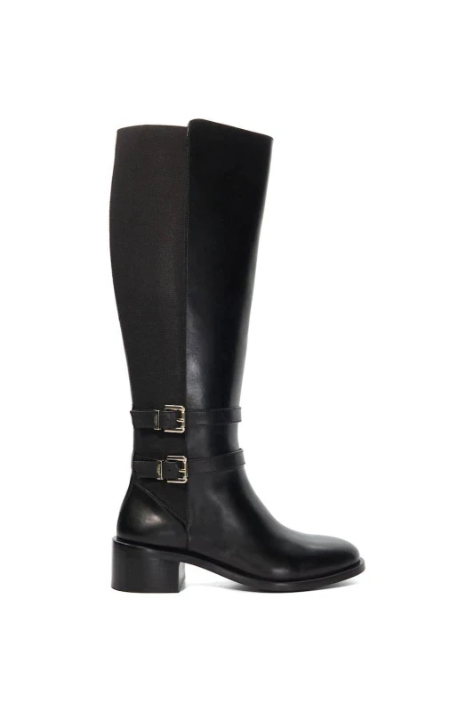 Image of Dune London Womens 'Tatter' Leather Knee High Boots in Black Size: 3 Black Female 3