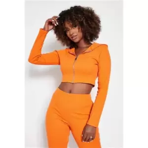 Image of I Saw It First Orange Recycled Ribbed Zip Front Fitted Hoodie - Orange