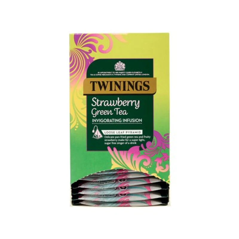 Image of Twinings Strawberry Green Tea Mesh Pyramid Envelope Tea Bags (15 Pack) F16873