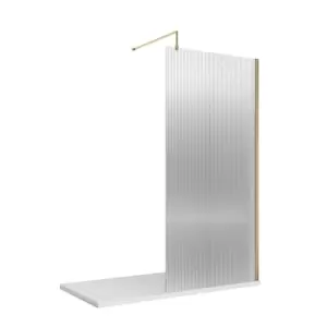 Image of Nuie 900x1850 Fluted Wetroom Screen With Bar - Brushed Brass