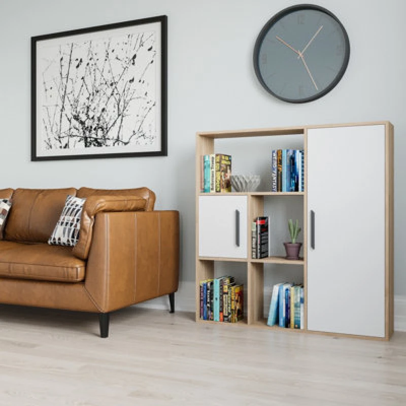 Image of Decorotika Ridge 4 Shelves and Two Cabinets Bookcase Light Grey