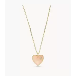 Image of Fossil Womens Blush Pink Resin Heart Pendant Necklace - Gold