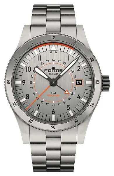 Image of FORTIS F4260002 Flieger F-43 Triple-GMT Titanium Orange ( Watch