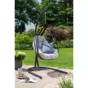 Image of Norfolk Leisure Norfolk Lesiure Folding Basket Swing w/ Black Steel Frame & Cushions - Grey