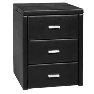 Image of Seconique Prado Black Faux Leather 3 Drawer Bedside Table