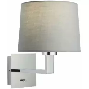 Image of Wall Light & Shade Chrome Plate & Grey Fabric 60W E27 Living Room e10490