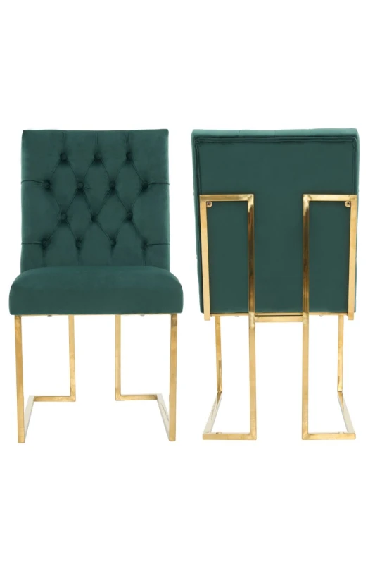 Image of Life Interiors Life Interiors Set of 2 Siena Luxury Tufted Velvet Dining Chairs with Gold Frame in Green Green One Size Unisex 5056660011707