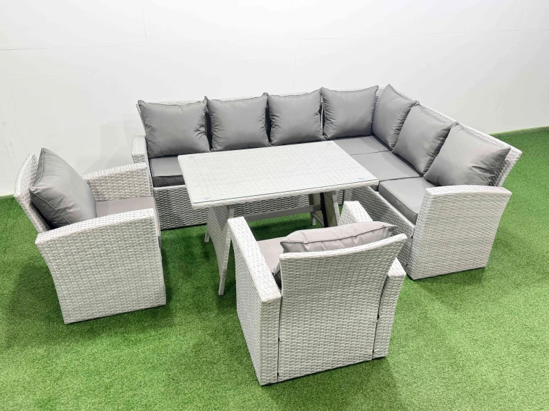 Image of Fimous 8 Seater Garden Outdoor Rattan Furniture Set with 2 Armchairs in Light Grey Light Grey Unisex
