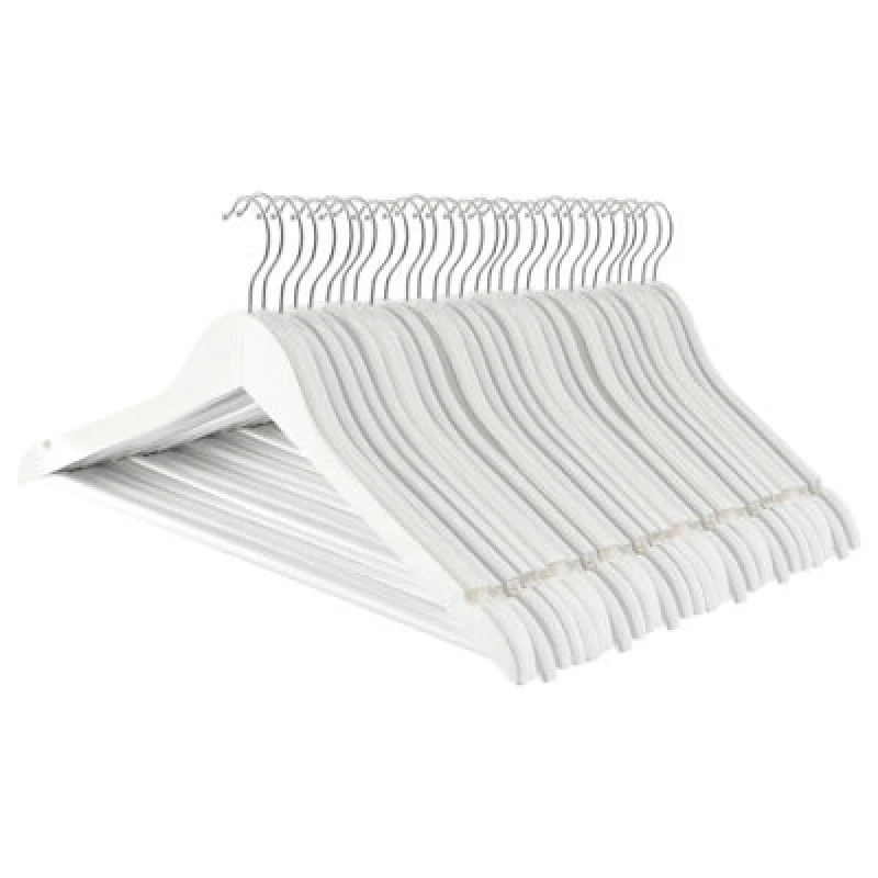 Image of Harbour Housewares Wooden Coat Hangers - White - Pack Of 30