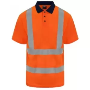 Image of PRO RTX Mens High Visibility Polo Shirt (XXL) (Orange/Navy) - Orange/Navy